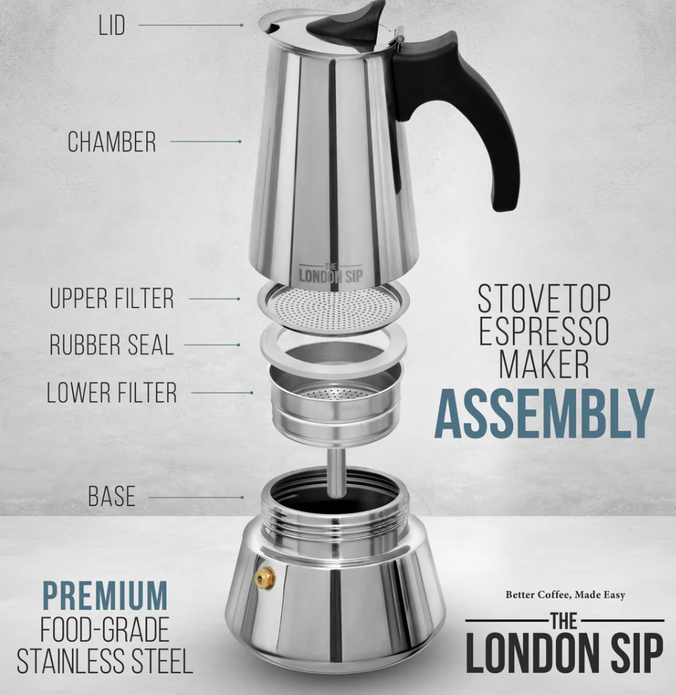 London Sip | Stainless Steel Stovetop Espresso Coffee Maker