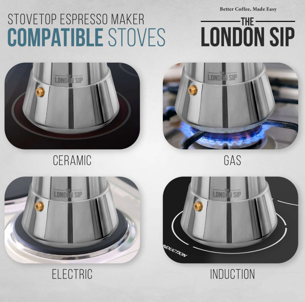 London Sip | Stainless Steel Stovetop Espresso Coffee Maker