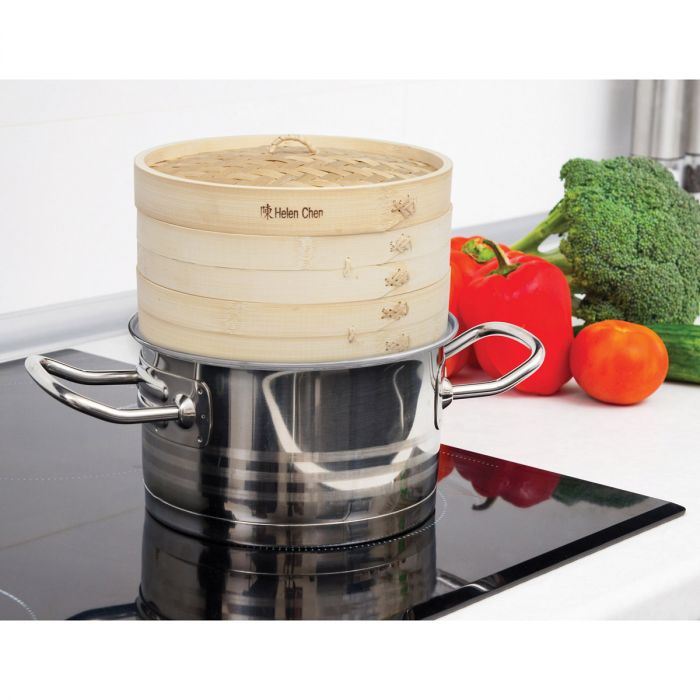 Bamboo Steamer with Lid, 10inch Set of 3