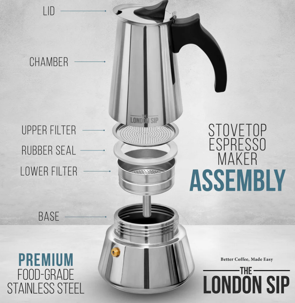 London Sip | Stainless Steel Stovetop Espresso Coffee Maker