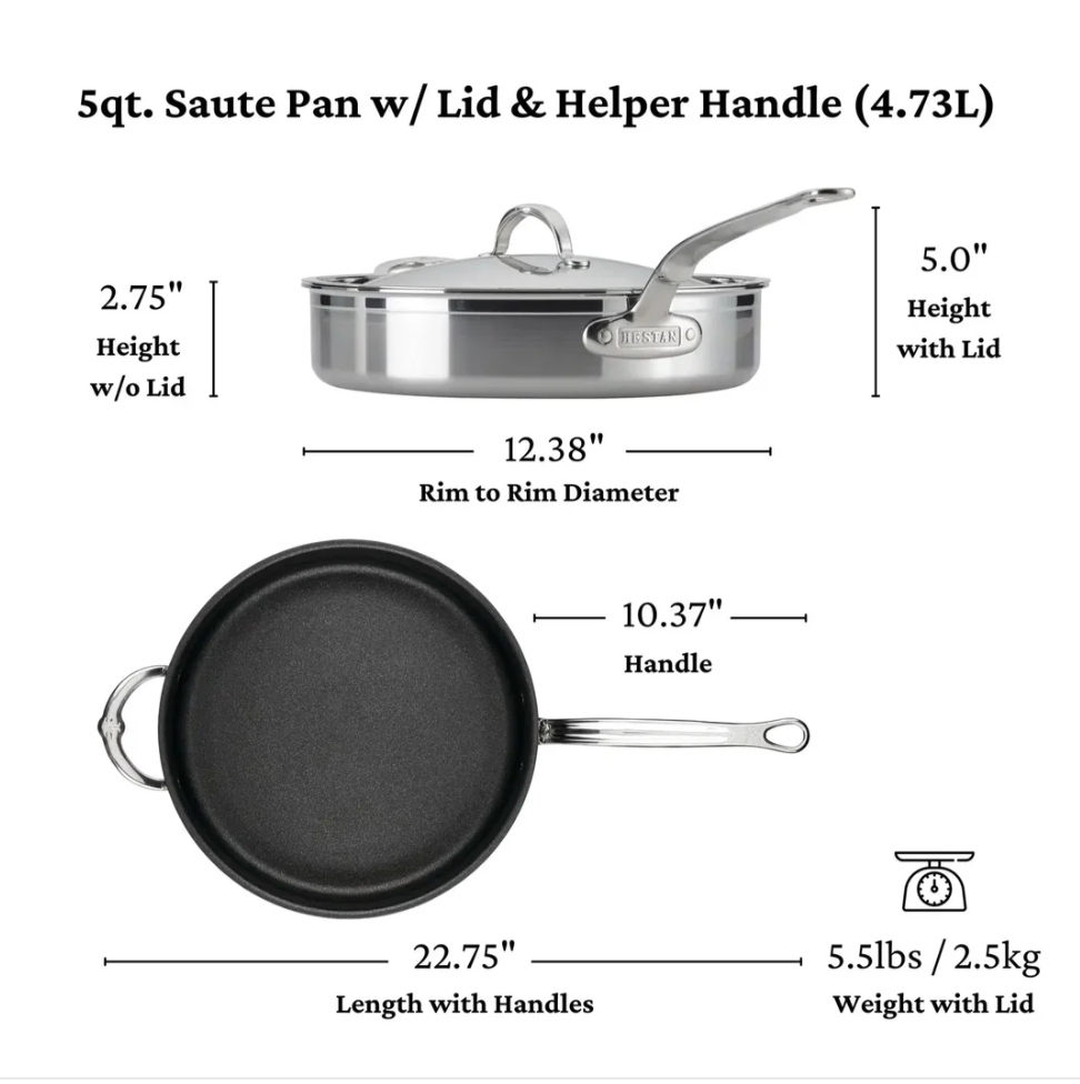 Hestan | ProBond Professional Clad Stainless Steel Titum Nonstick 5-Quart Sauté Pan