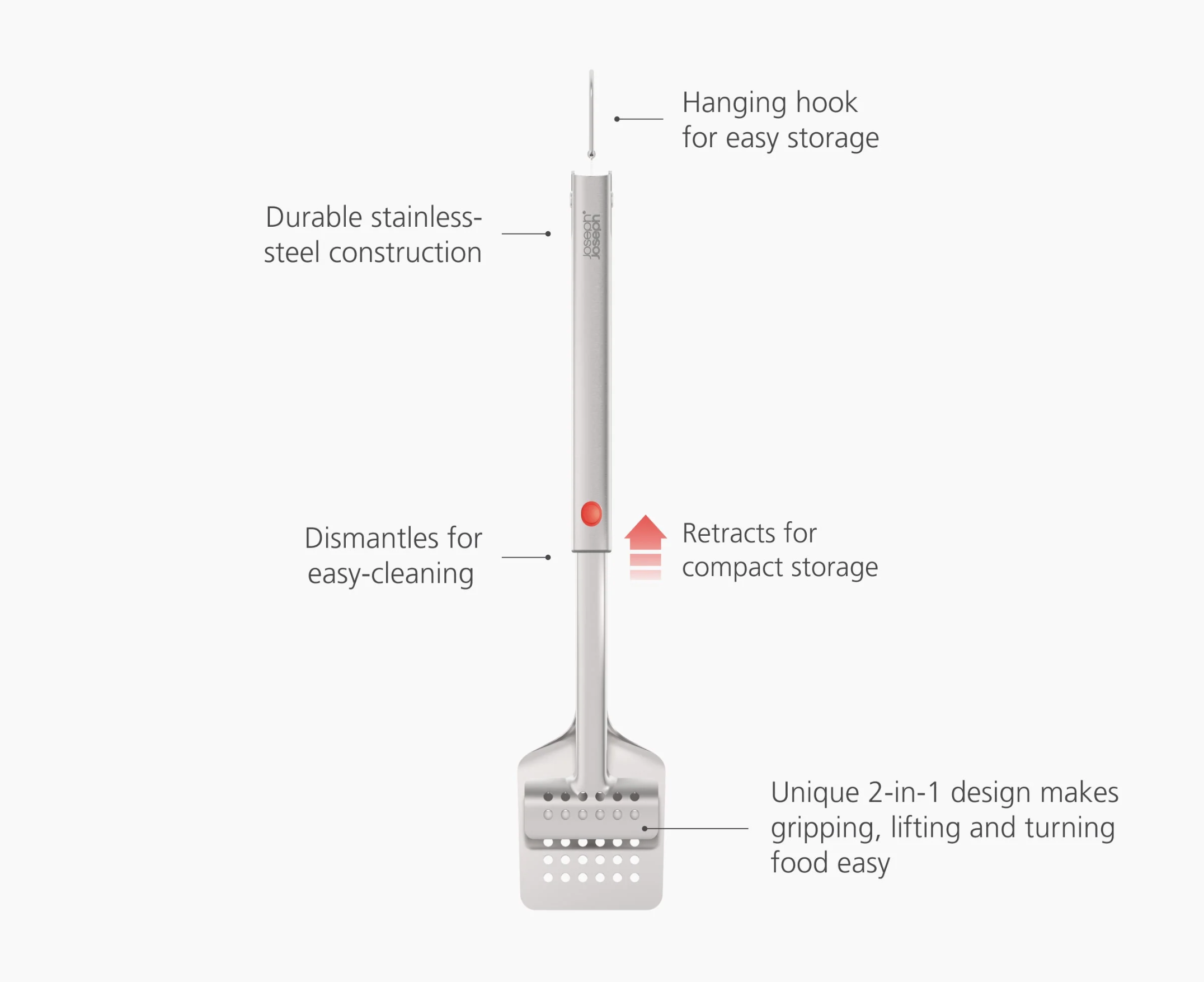 Joseph Joseph | GrillOut™ Stainless-Steel BBQ Turner Tongs with Extending Handle